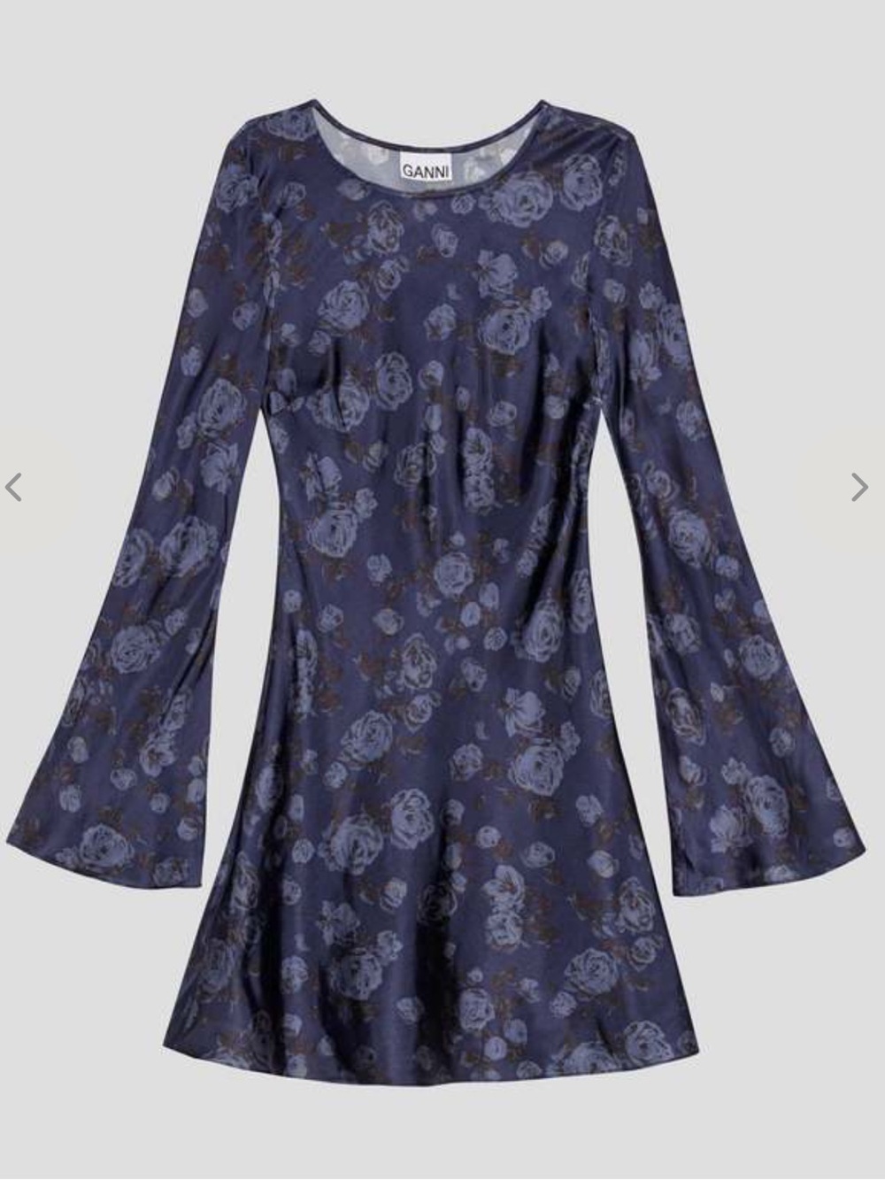 GANNI Printed Satin Mini Dress - Peacoat